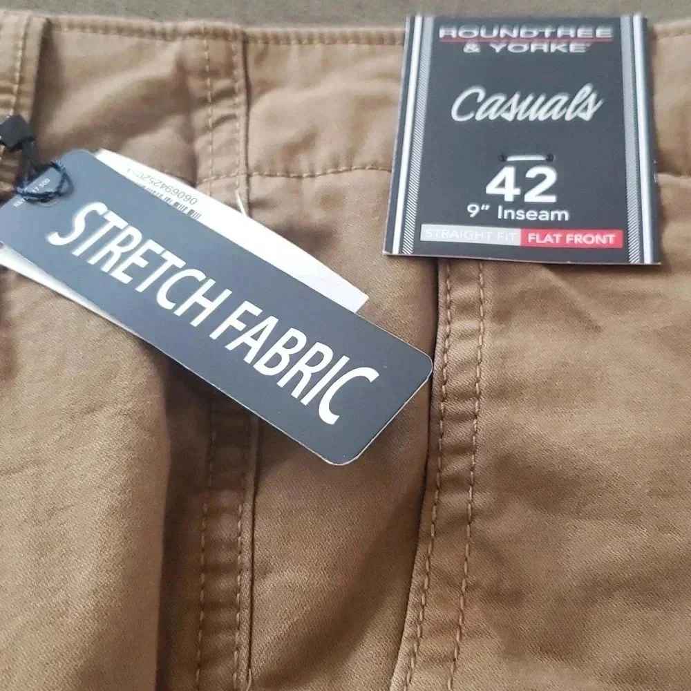 Chino Men's 42 Straight Fit Stretch Brown Flat Front Travel Career Golf Cruise